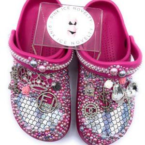 Pink Mermaid Silver Medium Bling Clogs Adult Size 9